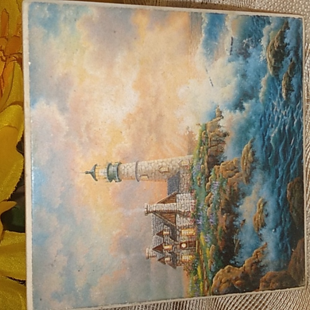"Thomas Kinkade" Beautiful Ceramic Art Tile / Coaster (Vintage)-1